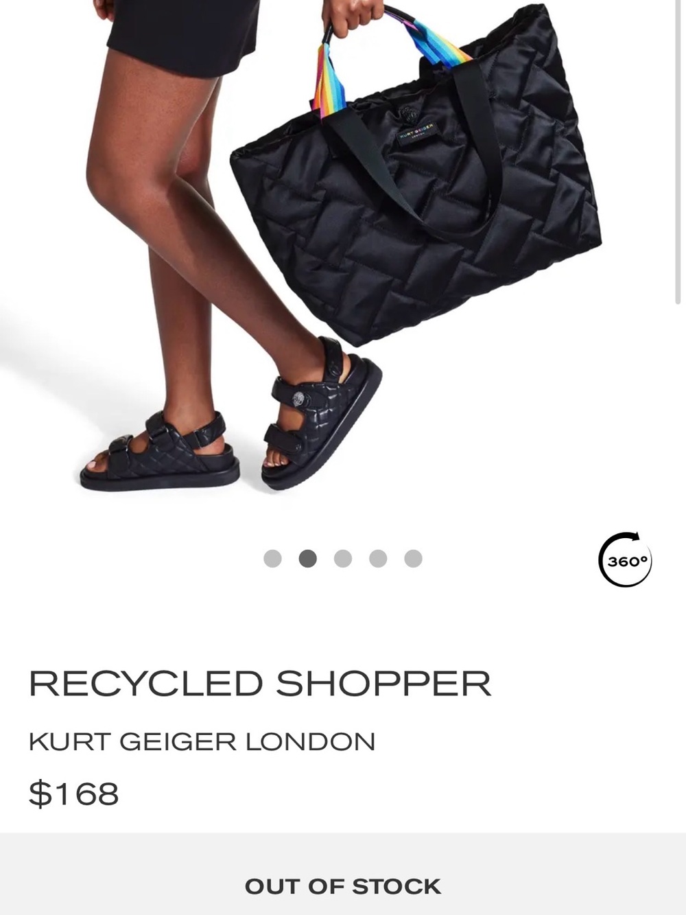 Kurt Geiger Black Quilted Tote with Rainbow Straps - Picture 14 of 15
